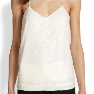 TIBI White Sequin Sleeveless Cami Top